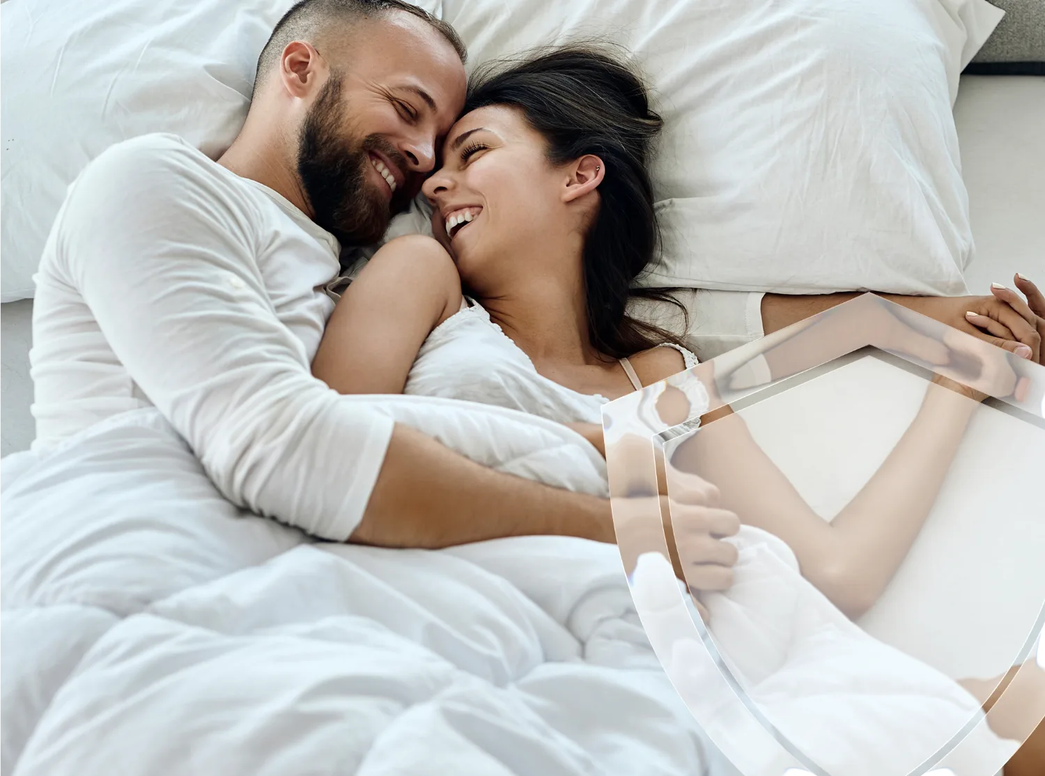 Couple resting on a protected bed